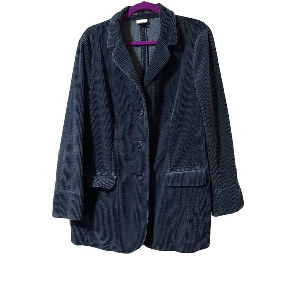J Jill Jacket Blazer Wide Wale Corduroy Velvet Cuffs Blue Lagoon Size L Petite - Picture 3 of 11